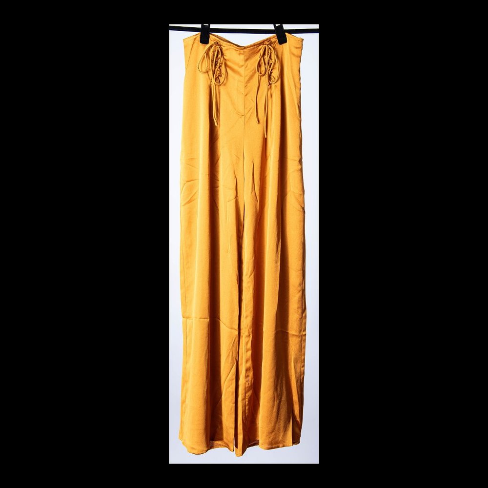 Lost+Wander Womens Dawn Mustard Lace Up Pleated Wide-Leg Pants Size S NWT - Picture 2 of 4